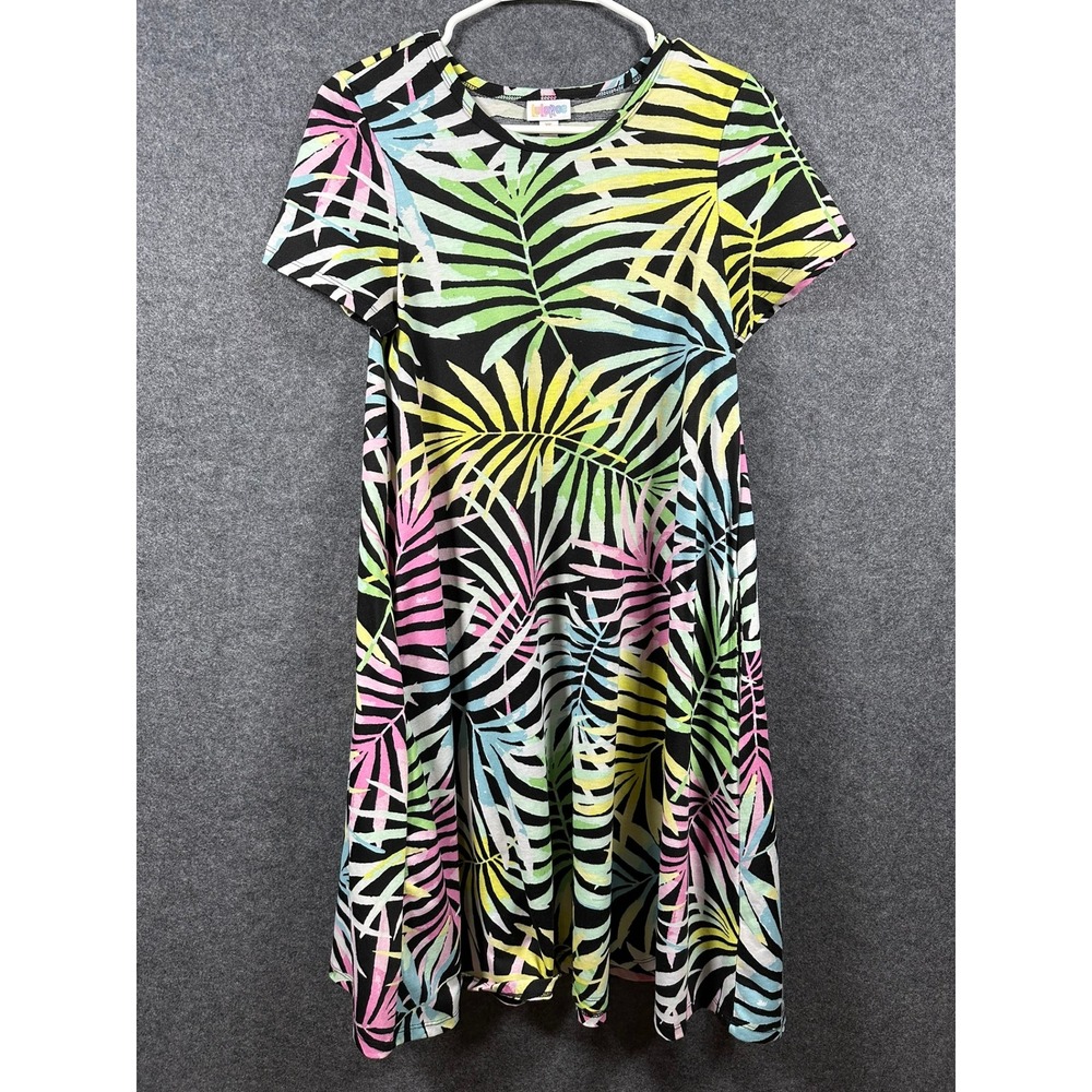 LuLaRoe Multicolor Dress‎ Womens XS Black Palm Leaf Print Short Sleeve Swing